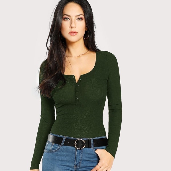 

Scoop Neck Rib Henley Tee