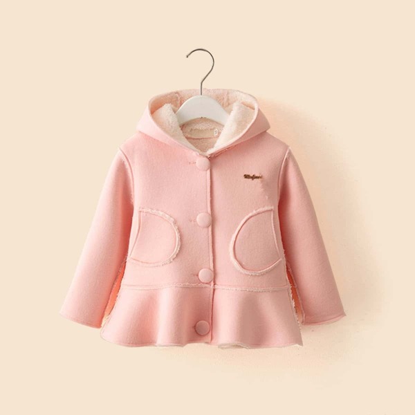 

Toddler Girls Ruffle Hem Shearling Lined Hooded Coat