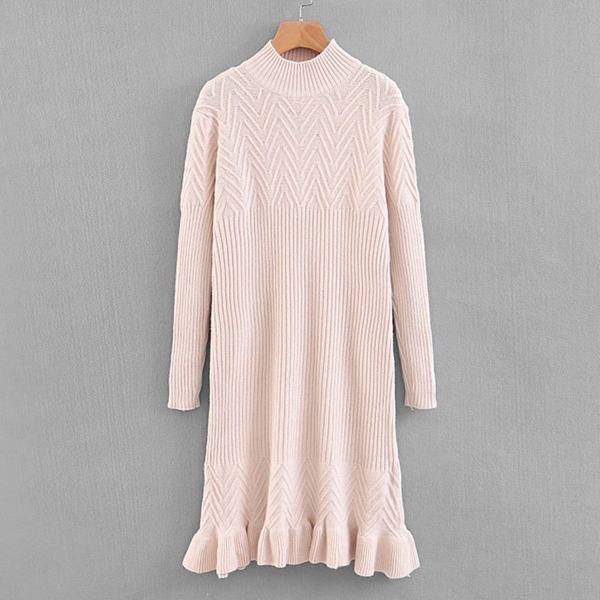 

Ruffle Hem Solid Sweater Dress, Pink