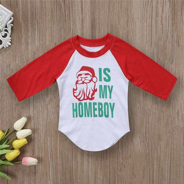 

Toddler Boys Christmas & Letter Print Curved Hem Tee