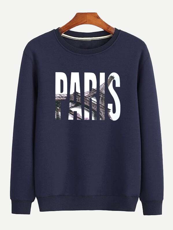 

Men Crew Neck Letter Print Sweatshirt, Navy