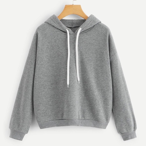 

Drop Shoulder Drawstring Hoodie, Grey