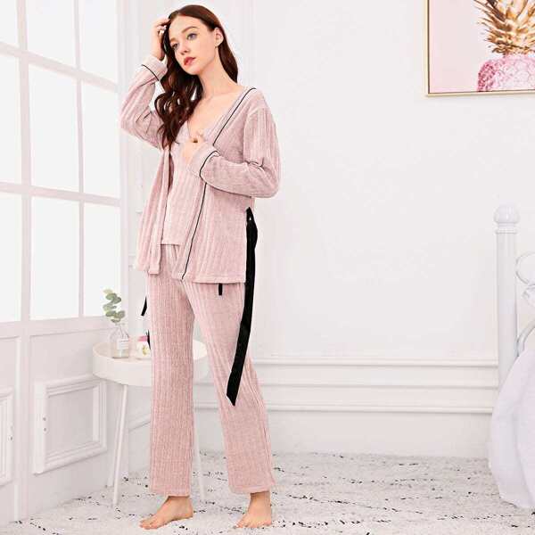

Ribbed Cami Pajama Set With Wrap Robe