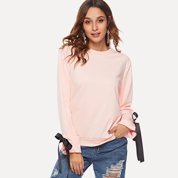 

Knot Detail Cuff Sweatshirt, Pink