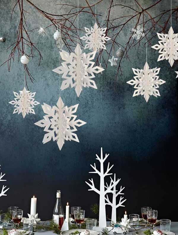 

3D Snowflake Hanging Decorative Pendant 6pcs, White