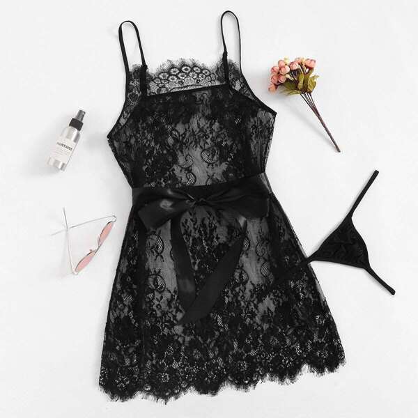 

Plus Criss Cross Lace Slips With Thong