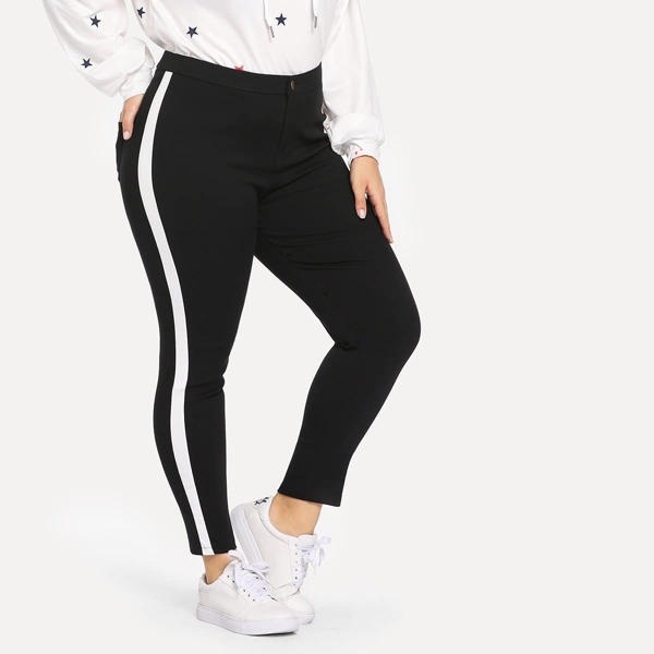 

Plus Stripe Side Skinny Jeans, Black