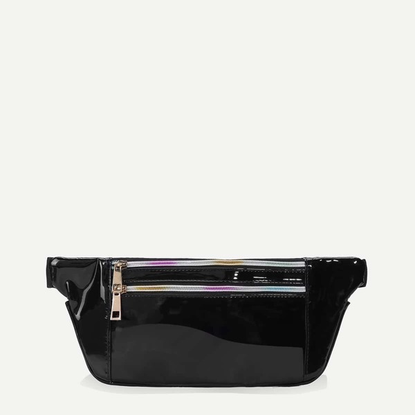 

Double Zipper Detail Fanny Pack, Black