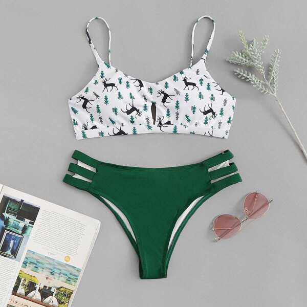 

Random Deer Keyhole Top With Ladder Cutout Bikini