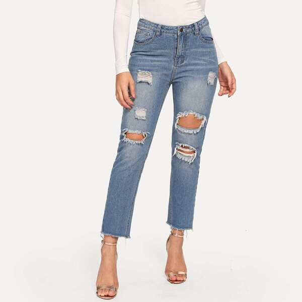 

Distressed Raw Hem Jeans