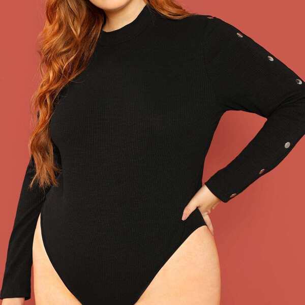 

Plus Mock Neck Solid Bodysuit, Black