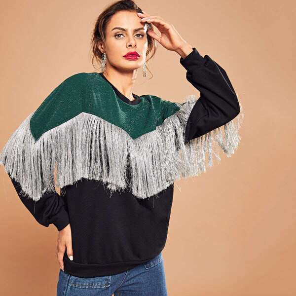 

Fringe Trim Pullover, Multicolor