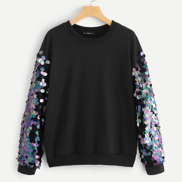

Contrast Sequin Pullover, Black