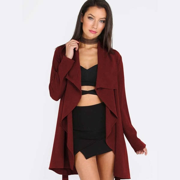 

Lapel Tie Long Sleeve Outerwear
