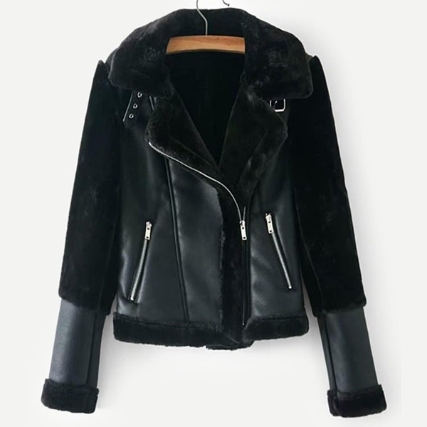 

Contrast Faux Fur PU Jacket