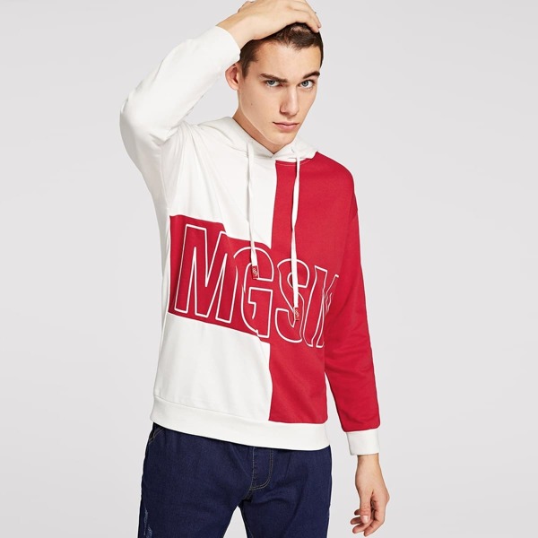

Men Letter Print Color-Block Hoodie, Multicolor