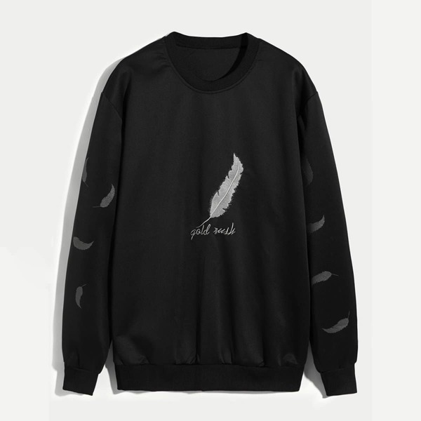 

Men Feather & Letter Embroidered Sweatshirt