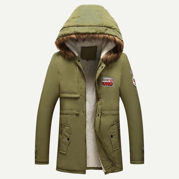 

Men Fleece Lined Patched Detail Hooded Jacket