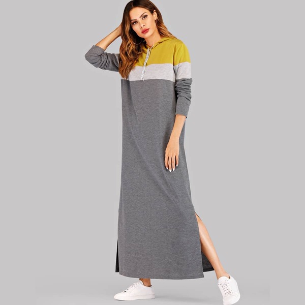

Color-block Split Side Hoodie Sweatshirt Dress, Grey