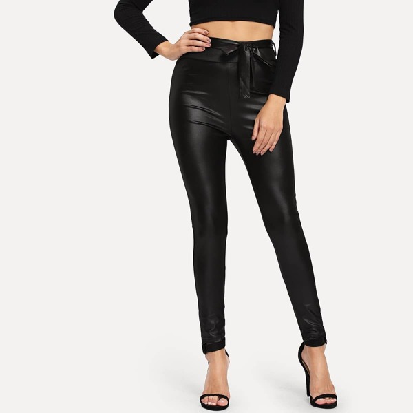 

Self Tie Skinny PU Pants