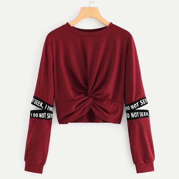 

Twist Detail Letter Taped Sweatshirt, Burgundy