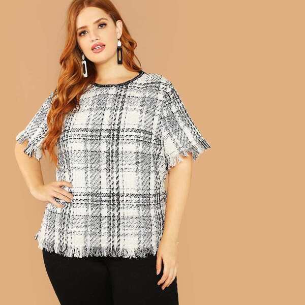 

Plus Frayed Tweed Top