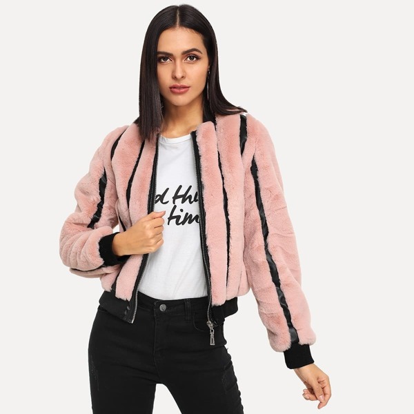 

Zipper Up Faux Fur Jacket