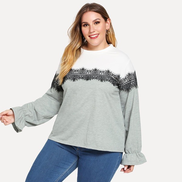 

Plus Lace Applique Cut And Sew Sweatshirt