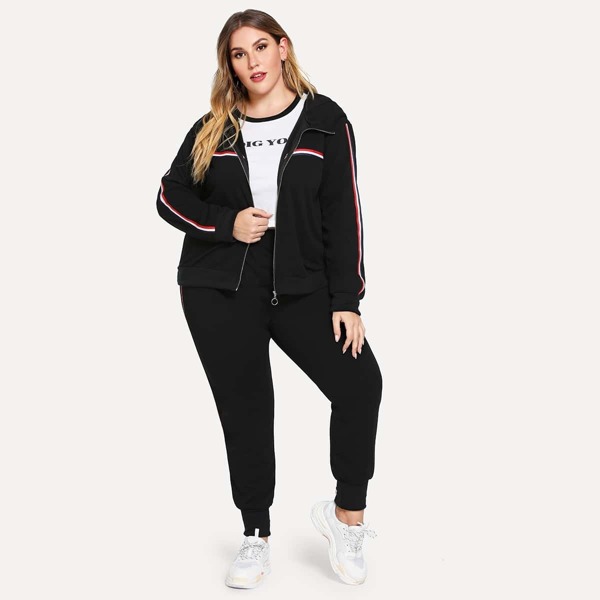 

Plus Striped Zipper Up Jacket & Pants Set