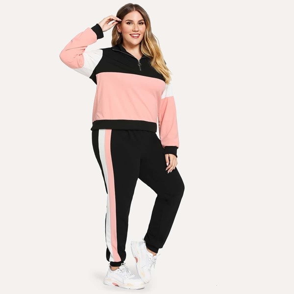 

Plus Color Block Pullover & Pants Set