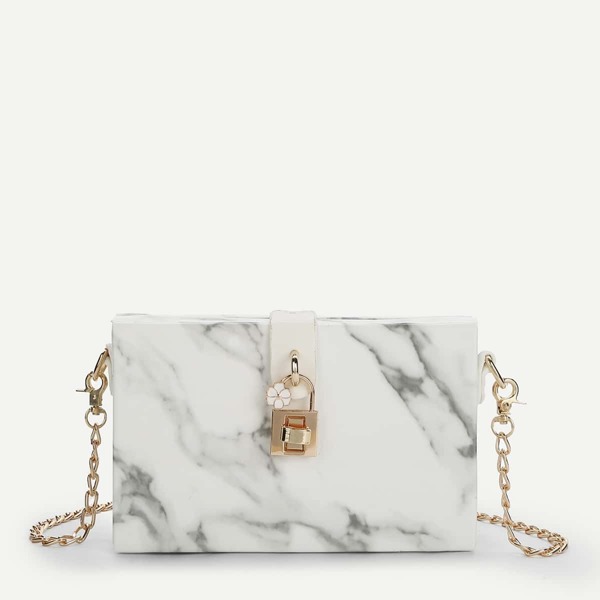 

Marbled Print Clutch Bag With Chain