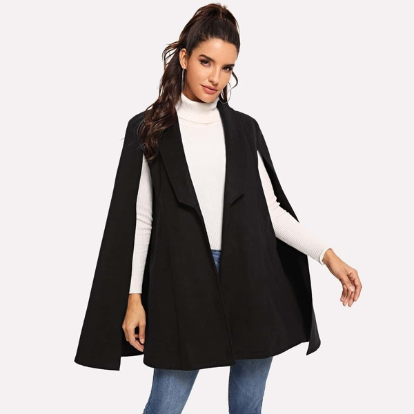 

Shawl Collar Cape Coat, Black