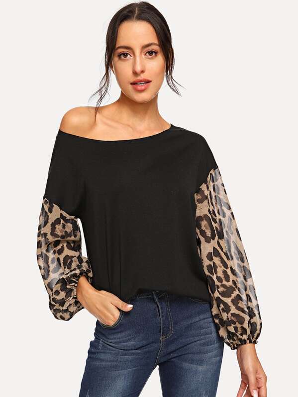 

Leopard Contrast Mesh Pullover, Multicolor, Mary P.