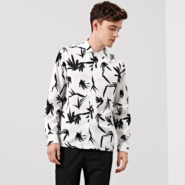 

Men Graphic Print Buttoned Shirt, Black and white