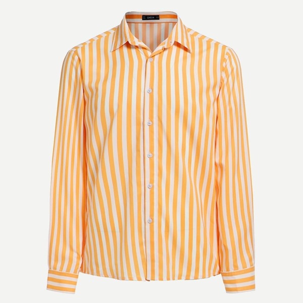 

Men Button Front Collar Striped Shirt, Multicolor