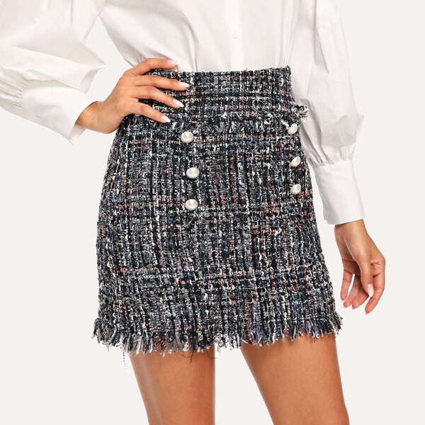 

Wide Waist Double Breasted Bodycon Skirt, Multicolor