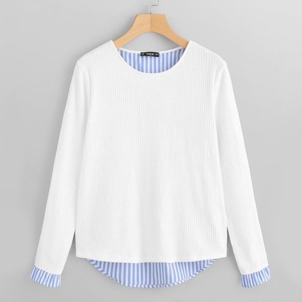 

Contrast Striped Ribbed Knit Sweatshirt