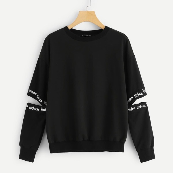 

Letter Print Open Elbow Sweatshirt
