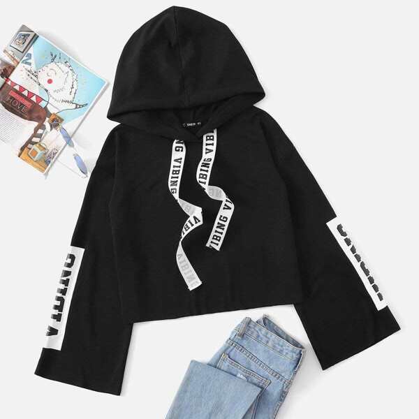 

Letter Print Drawstring Hoodie