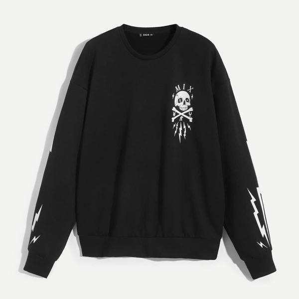

Men Crew Neck Skull Print Sweatshirt