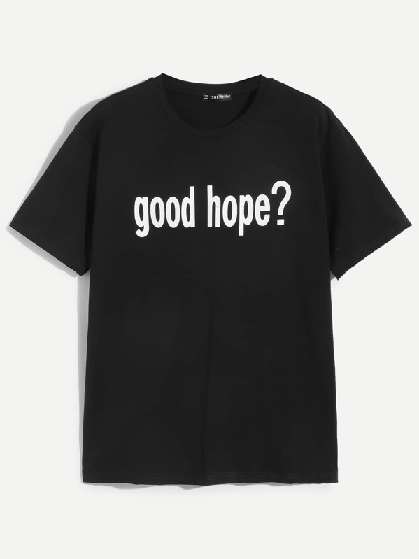 

Men Letter Print Tunic Tee, Black
