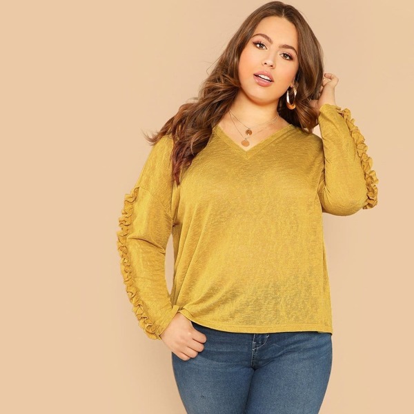 

Plus Drop Shoulder Frill Trim Tee