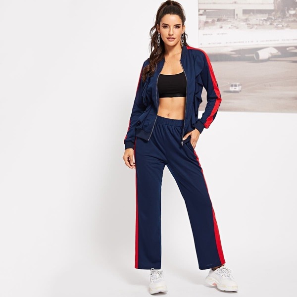 

Zip Up Color Block Coat & Pants Set