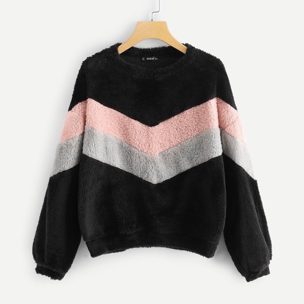 

Colorblock Chevron Teddy Sweatshirt, Multicolor