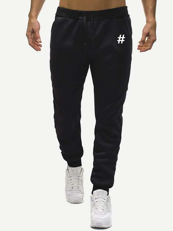 

Men Geometric Print Pants, Black
