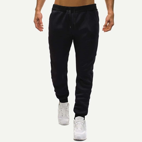 

Men Drawstring Solid Pants, Black