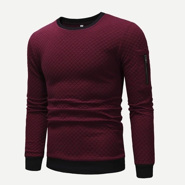 

Men Crew Neck Contrast Trim Zip Side Sweatshirt, Burgundy