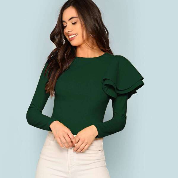 

One Shoulder Tiered Ruffle Tee