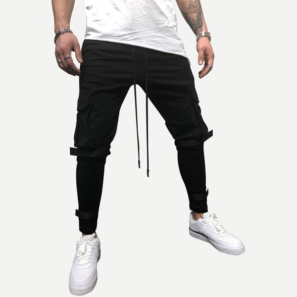 

Men Pocket Side Drawstring Waist Solid Pants
