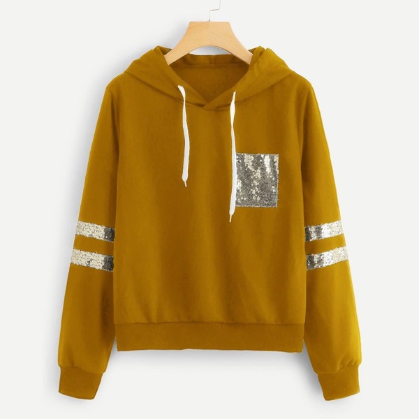 

Contrast Sequin Hooded Sweatshirt